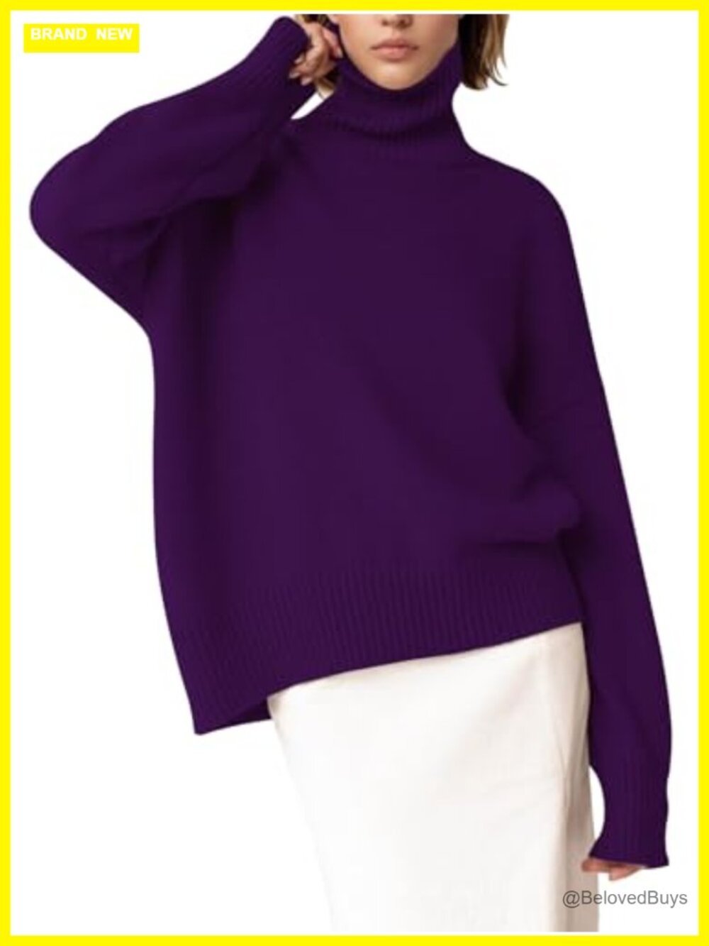Chunky Knit Turtleneck Sweater Oversized High Low Hem Pullover